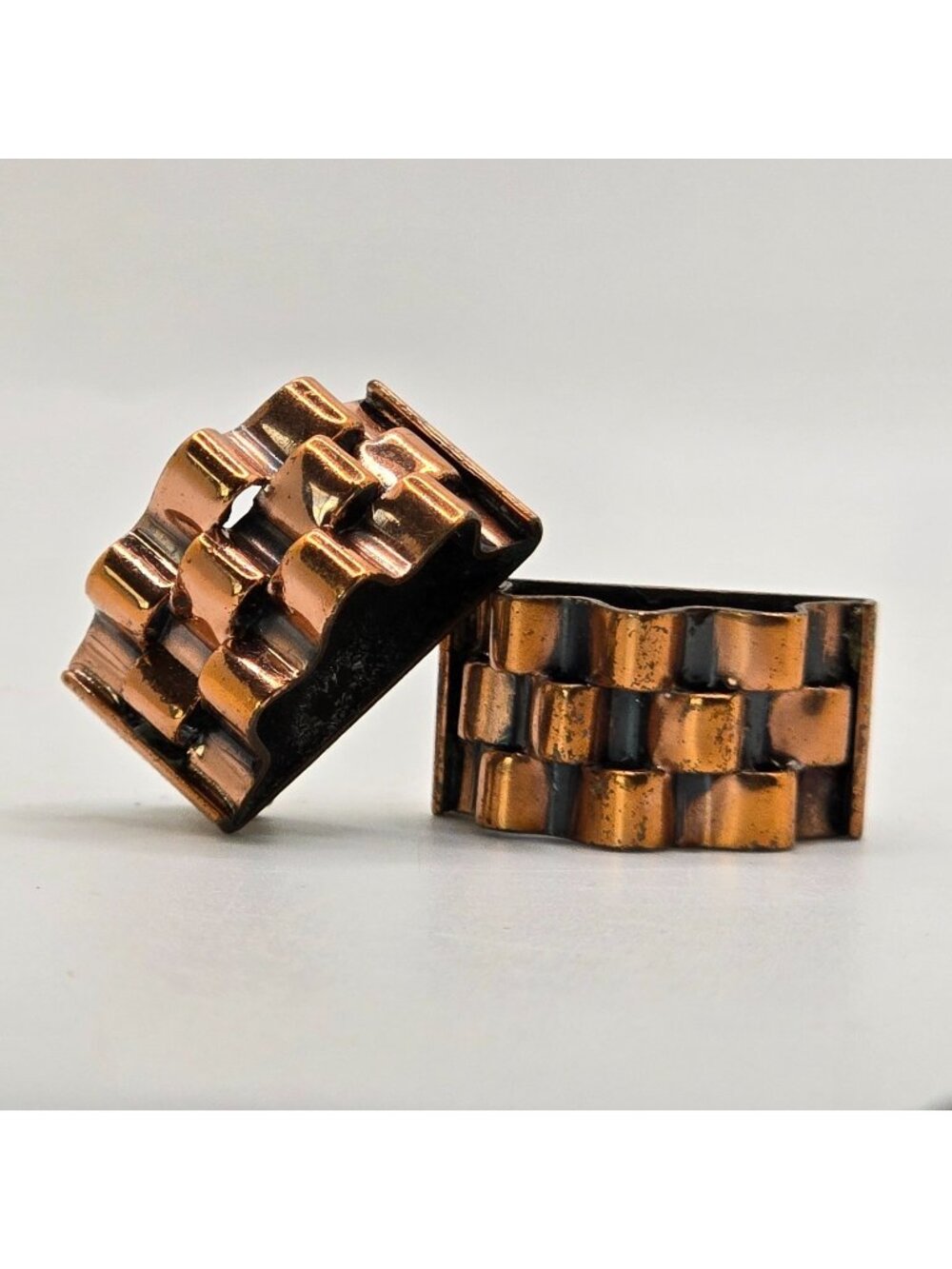 Vintage Earrings Renoir Clip On Copper Basket Weave Signed MCM Boho Mid Century